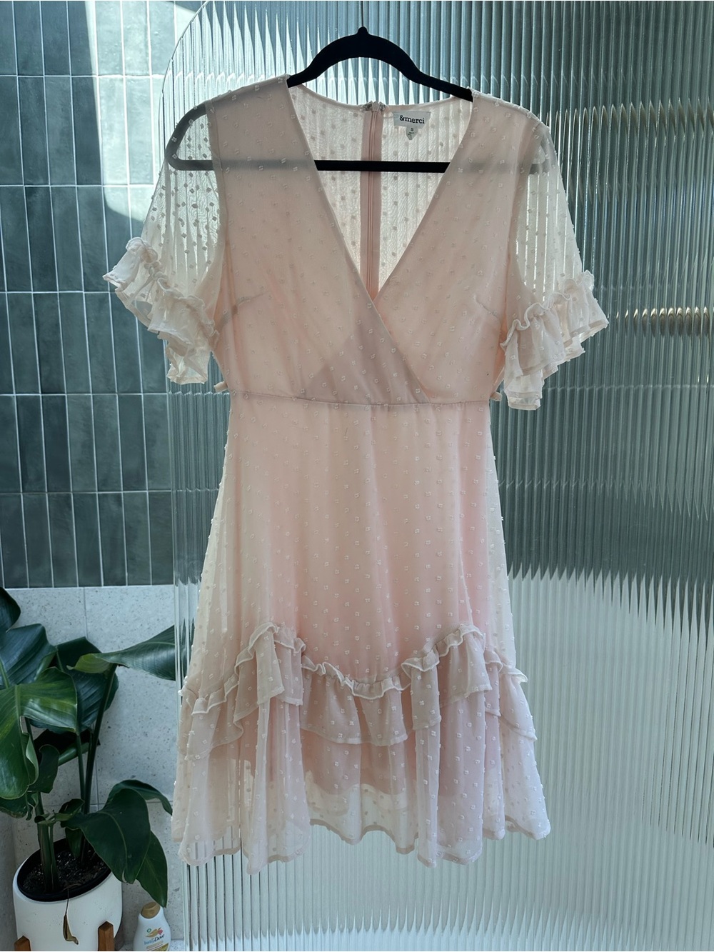 &merci Blush Pink Mini Dress with Ruffle Details
